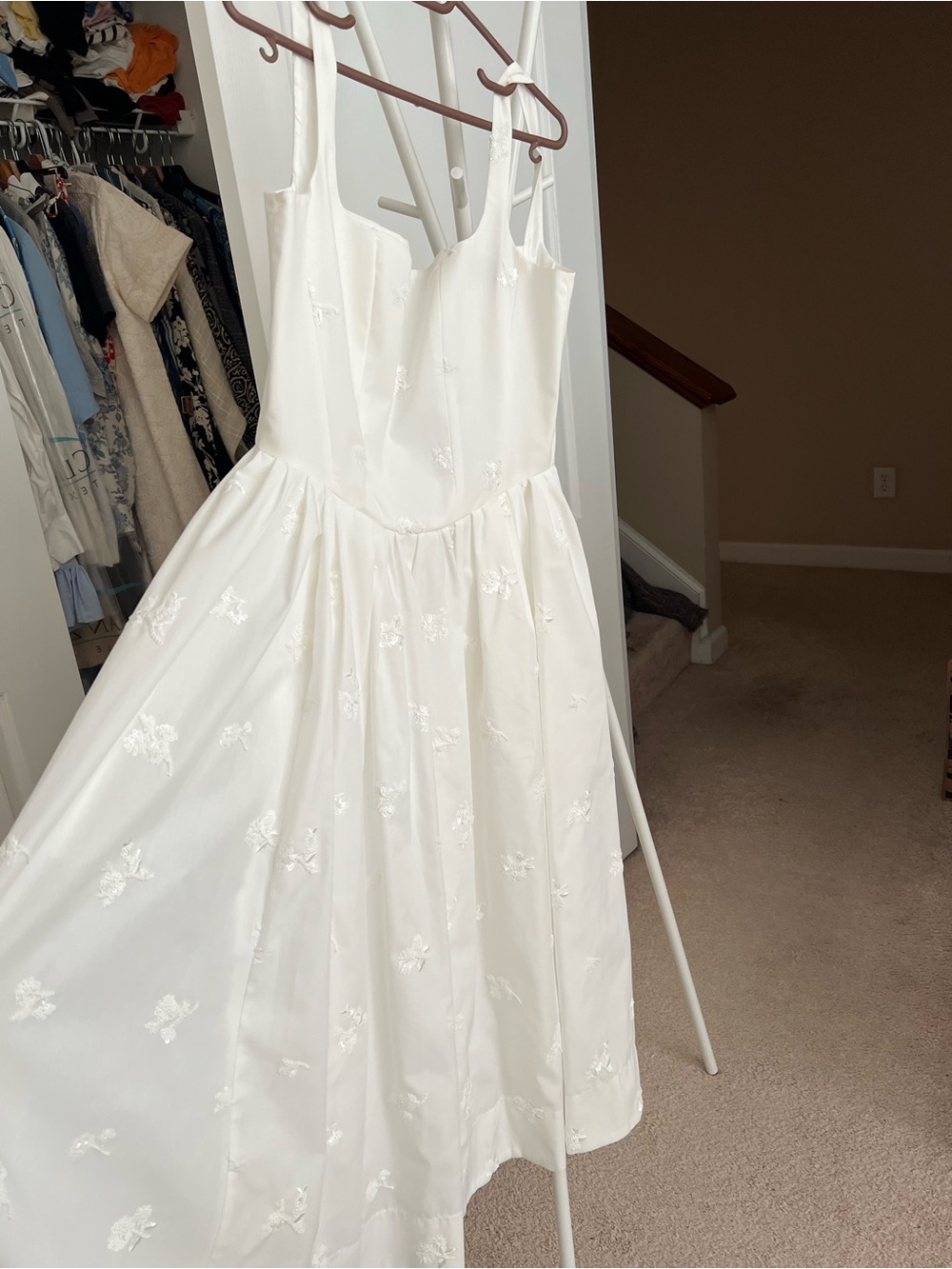 Maje White Floral Embroidered Midi Dress